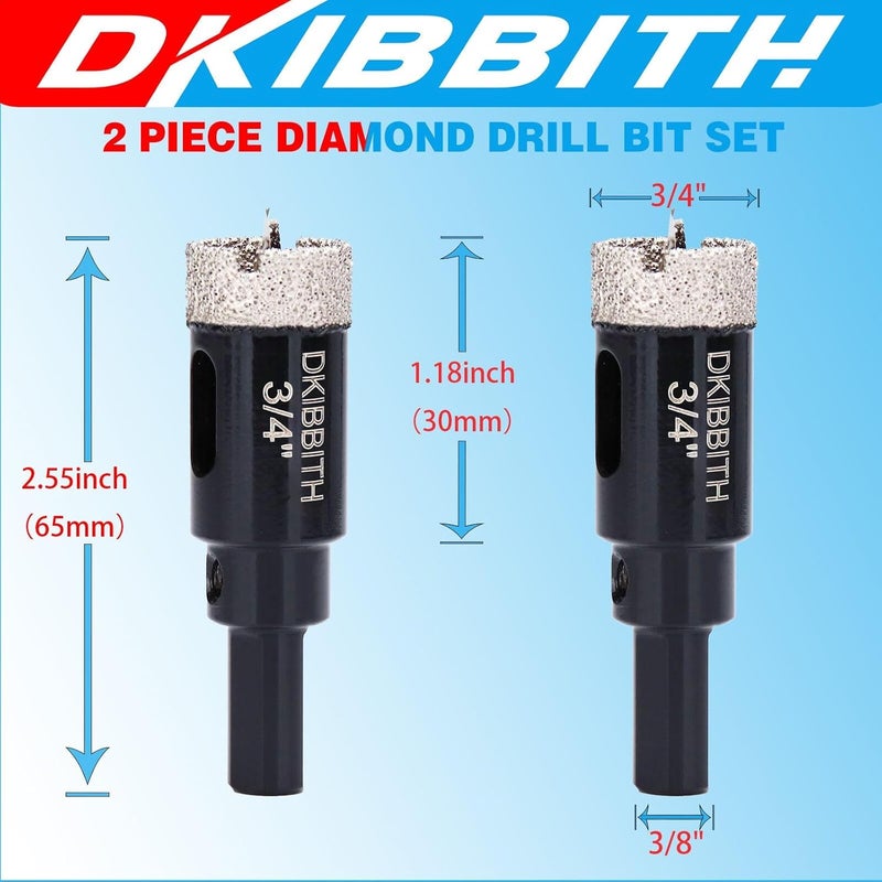 DKIBBITH 3/4" Diamond Hole-Saw Bits with Pilot Drill Bit - 2pc 3/4 inch Diamond Tipped Tile Hole Saws with Guiding Bit for Accurate Drilling, for Porcelain Tile Ceramic Pottery Granite Stone Glass Bottles 20mm - Image 2